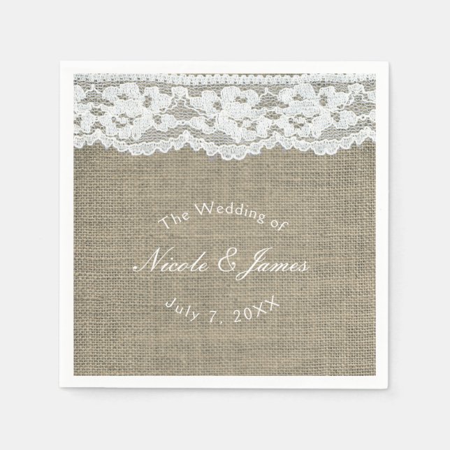 Guardanapo De Papel Burlap & Lace Simples Casamento Elegante Russo Per (Frente)