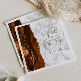 Guardanapo De Papel Burnt Orange Agate Marble Gold Script Wedding