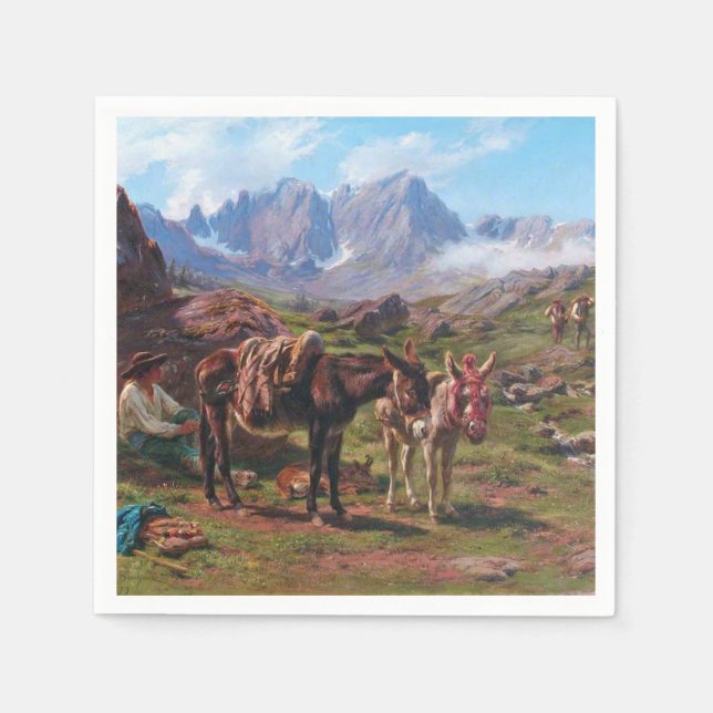 Guardanapo De Papel Burros nas Montanhas Pirenéus (Rosa Bonheur) (Frente)