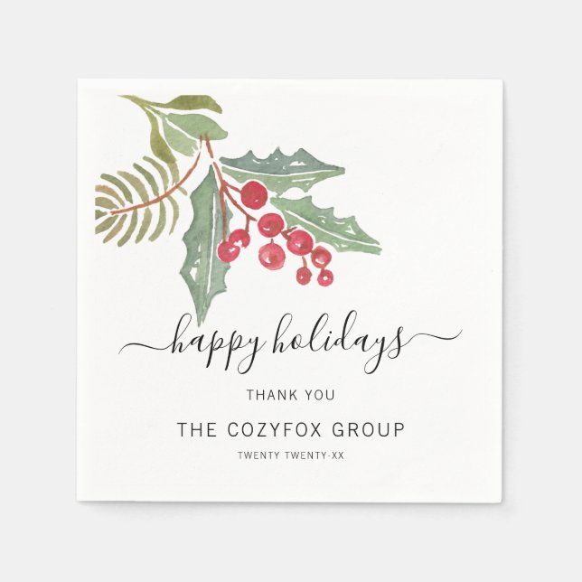 Guardanapo De Papel Business Modern Script Holly Berry (Frente)