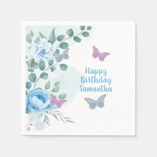 Guardanapo De Papel Butterflies Floral Blue Purple Gold Birthday