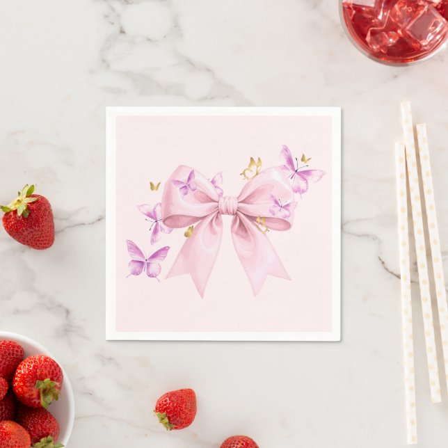 Guardanapo De Papel Butterfly Pink Bow Baby Shower  (Insitu)