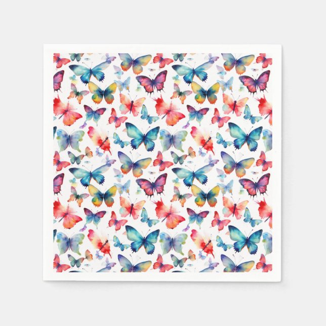 Guardanapo De Papel Butterfly Watercolor Colorful Summer Pattern (Frente)