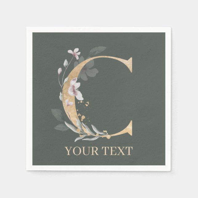 Guardanapo De Papel C Monograma de Napkins Personalizado Floral (Frente)