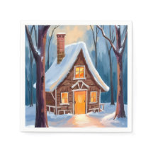 Cabana nos bosques invernais nevados Natal