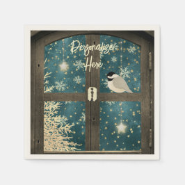 Guardanapo De Papel Cabana rústica de inverno janela estrela floco de 