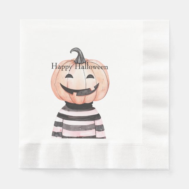 Guardanapo De Papel Cabeça de Abóbora de Halloween em Camiseta (Frente)