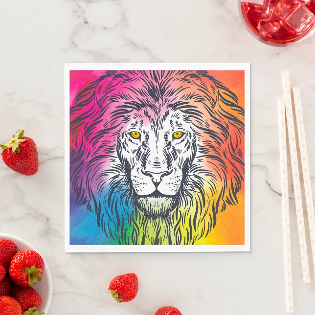 Guardanapo De Papel Cabeça de Leão Arco-íris Colorida e Ousada Vida Se (Criador carregado)