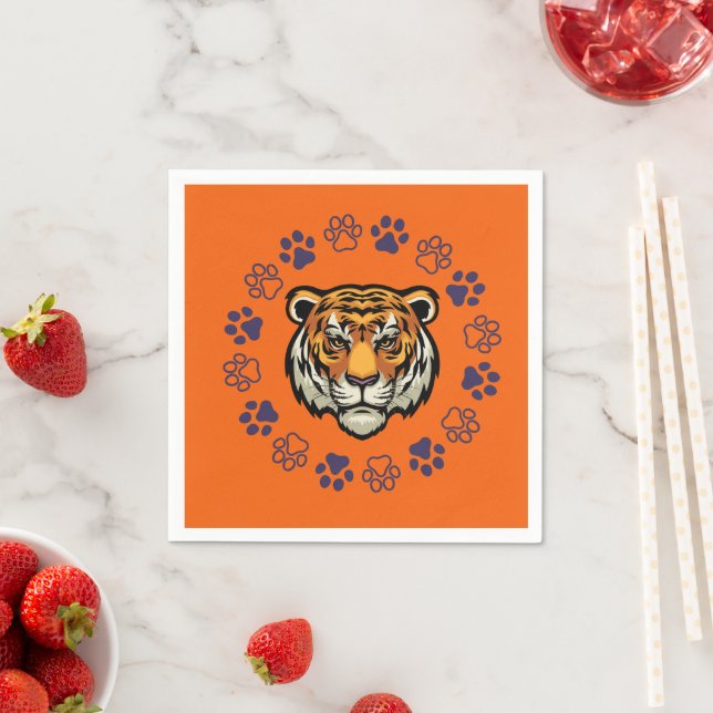 Guardanapo De Papel Cabeça de Tigre Napkin Laranja e Azul (Insitu)