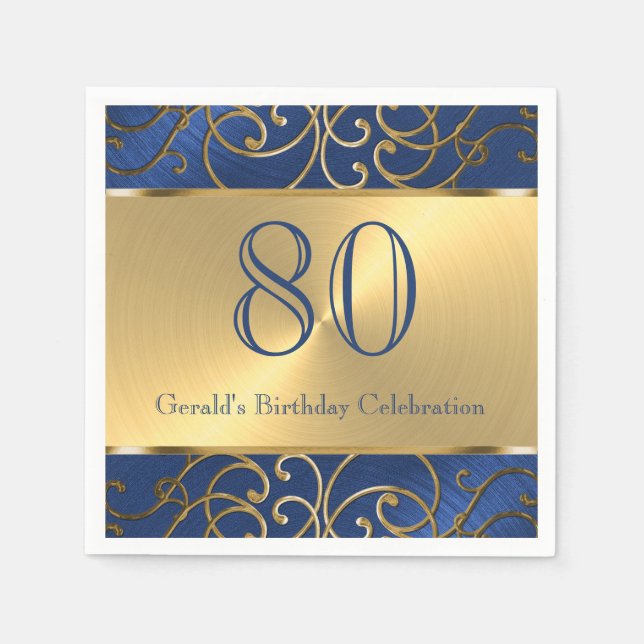 Guardanapo De Papel Cabeças de marinho Azul e Douradas (Frente)