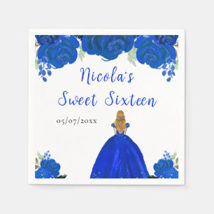 Guardanapo De Papel Cabelo loiro Princesa Azul Floral Doce Dezesseis