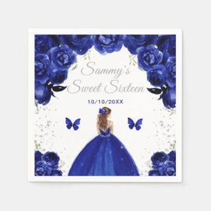 Guardanapo De Papel Cabelo Marrom Azul Escuro Princesa Dezesseis Doce