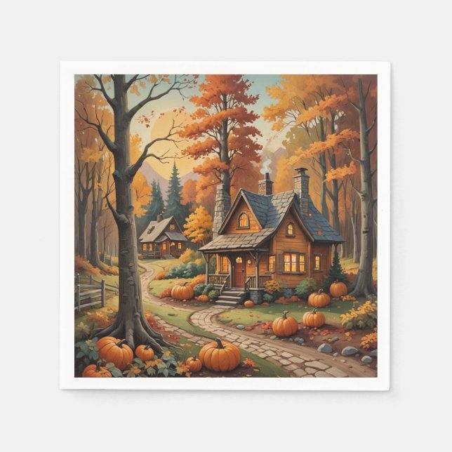 Guardanapo De Papel Cabina de outono cercada por Bombas (Frente)