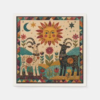 Guardanapo De Papel Cabras Caprichosas Arte Folclórica