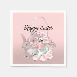 Guardanapo De Papel Caça ao Ovo de Aniversário Cor-de-Rosa Fofo de Pás
