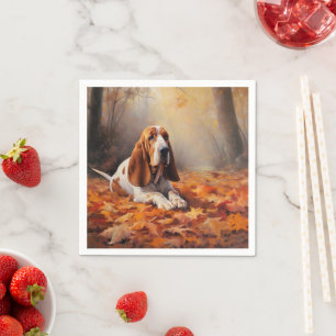 Guardanapo De Papel Caça-Basset nas Folhas do Outono Cai Inspire