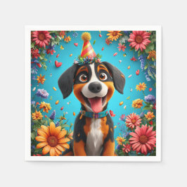 Guardanapo De Papel Cachorro Adorável Celebrando Festa de Aniversário