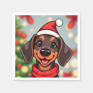 Guardanapo De Papel Cachorro Adorável Vestindo Chapéu de Papai Noel