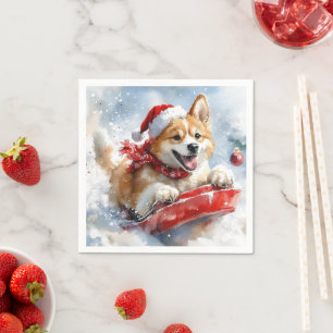 Guardanapo De Papel Cachorro Akita no Trenó Deixe Nevar Natal