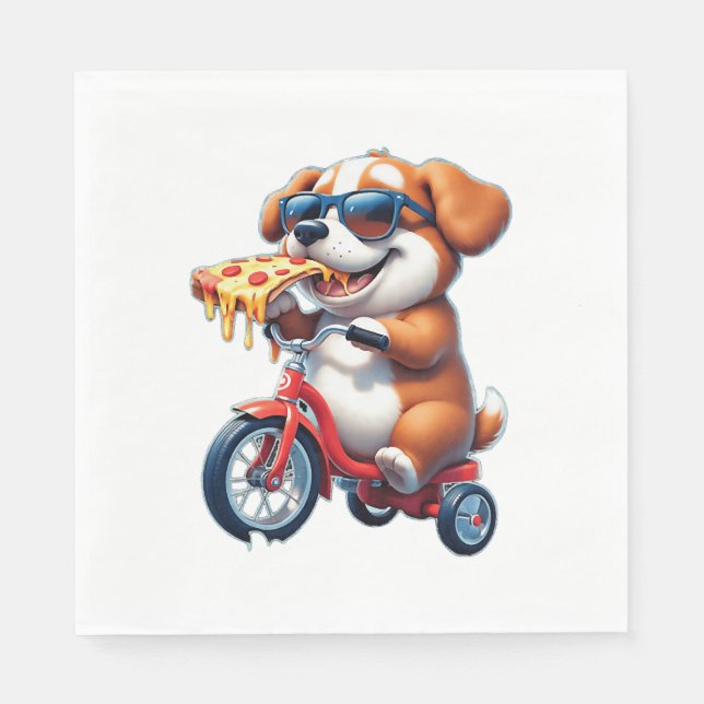 Guardanapo De Papel cachorro andando de bicicleta comendo pizza (Frente)