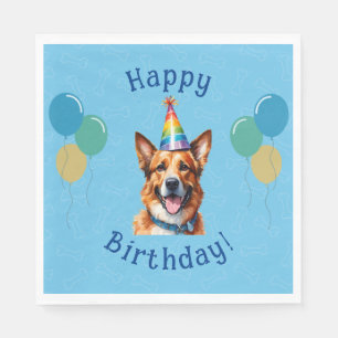 Guardanapo De Papel Cachorro Azul Puppy Pássaros Pássaros