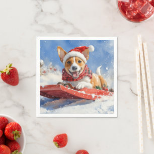 Guardanapo De Papel Cachorro Basenji no Trenó Deixe Nevar Natal
