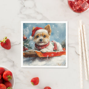 Guardanapo De Papel Cachorro Biewer Terrier no Trenó Deixe Nevar Natal