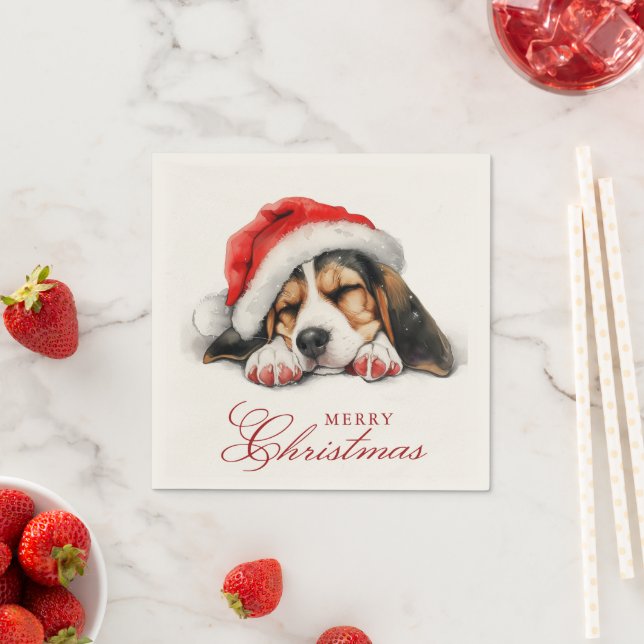 Guardanapo De Papel Cachorro bonito com Papai Noel Feliz Natal (Insitu)