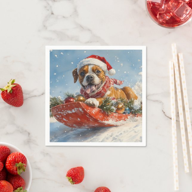 Guardanapo De Papel Cachorro Boxer em Trenó Deixe Nevar Natal (Insitu)