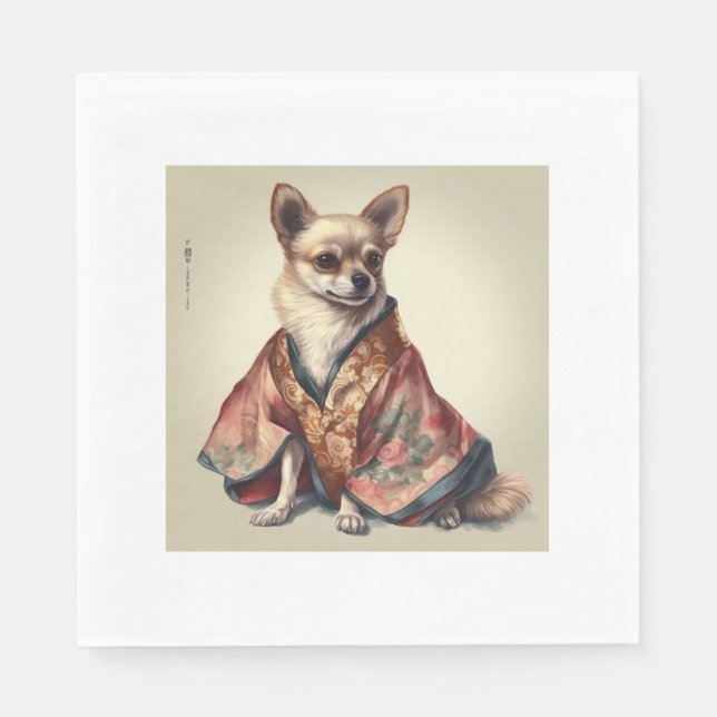 Guardanapo De Papel Cachorro Chihuahua No Japonês Kimono Robe Ilustraç (Frente)