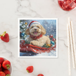 Guardanapo De Papel Cachorro Cockapoo no Trenó Deixe Nevar Natal