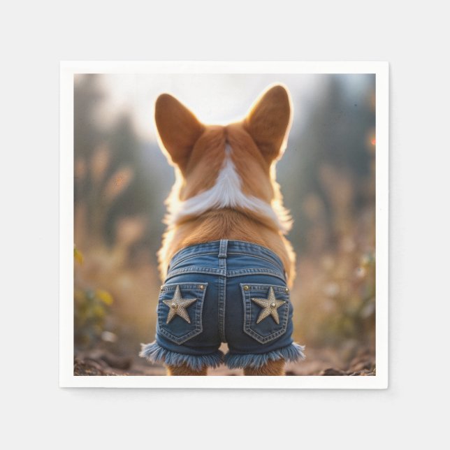 Guardanapo De Papel Cachorro Corgi Vestindo Cursos de Denim Azuis (Frente)