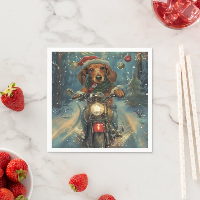 Guardanapo De Papel Cachorro Dachshund Pilotando Moto Natal (Insitu)
