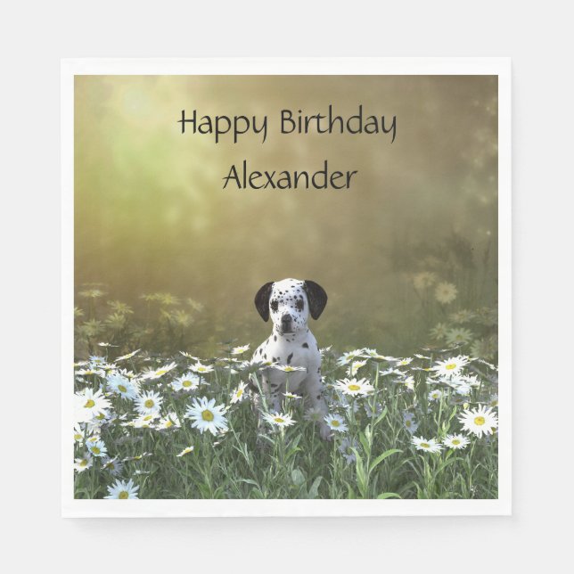 Guardanapo De Papel Cachorro Dalmaciano em Daisies (Frente)