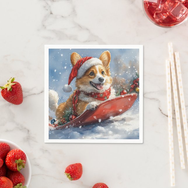 Guardanapo De Papel Cachorro de Corgi, deixe nevar o Natal (Insitu)