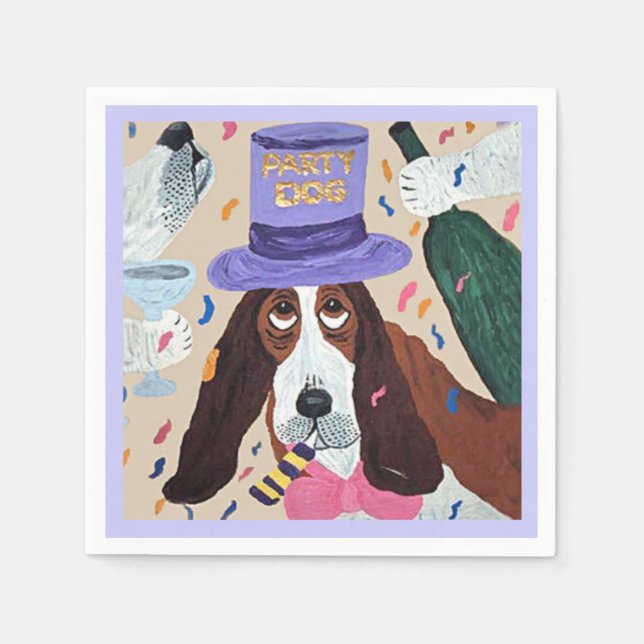 Guardanapo De Papel Cachorro de Festa Basset Hound  (Frente)