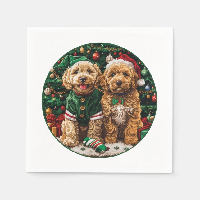 Guardanapo De Papel Cachorro de Goldendoodle de Natal (Frente)