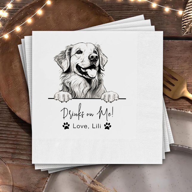 Guardanapo De Papel Cachorro De Retriever De ouro Bebidas Personalizad (Criador carregado)