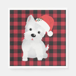 Guardanapo De Papel Cachorro de West Highland com Xadrez de Santa Hat
