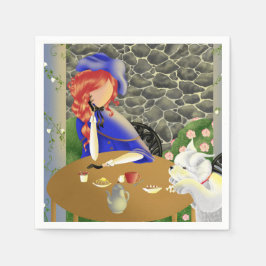 Guardanapo De Papel Cachorro e dama bonitos no café ao pôr do sol