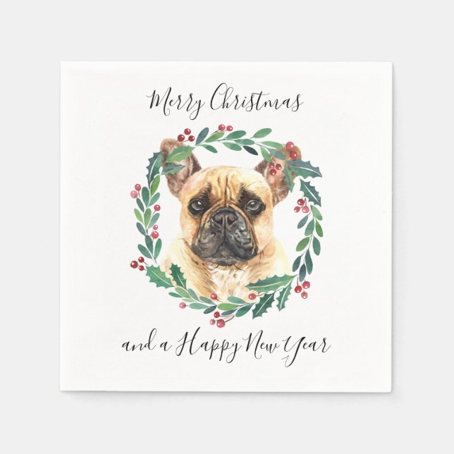 Guardanapo De Papel Cachorro Elegante Francês Feliz Natal (Frente)