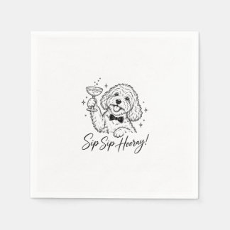 Guardanapo De Papel Cachorro Fofo Sip Sip Hurra! Segurando Coquetel