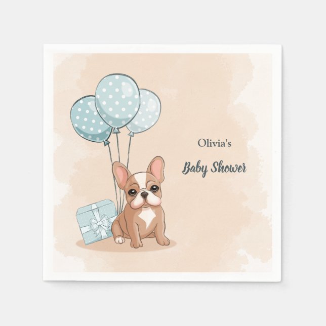 Guardanapo De Papel Cachorro Francês Cachorro Azul Puppy Chá de fralda (Frente)