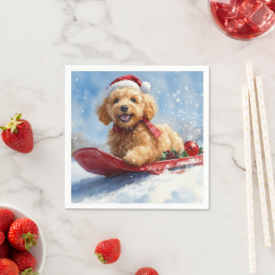 Guardanapo De Papel Cachorro Goldendoodle no Trenó Deixe Nevar Natal