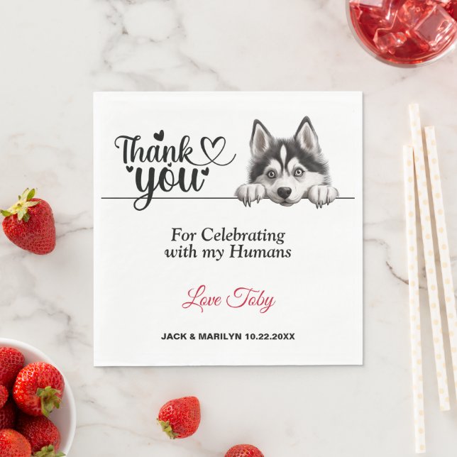 Guardanapo De Papel Cachorro Husky Siberiano Casamento Obrigado (Insitu)