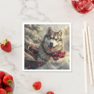Guardanapo De Papel Cachorro Husky Siberiano Natal Festivo