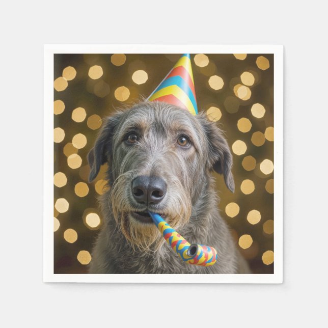Guardanapo De Papel Cachorro Irish Wolfhound de Aniversário Com Chapéu (Frente)