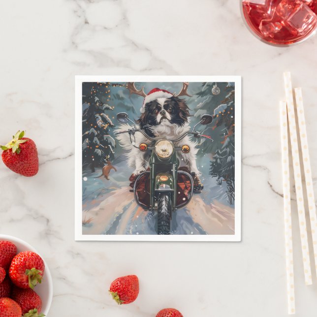 Guardanapo De Papel Cachorro Japonês Chin Pilotando Motocicleta Natal (Insitu)