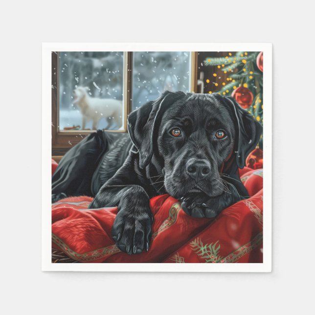 Guardanapo De Papel Cachorro Labrador Preto Natal Festivo (Frente)