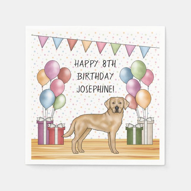 Guardanapo De Papel Cachorro Labrador Retriever Amarelo Aniversário Co (Frente)